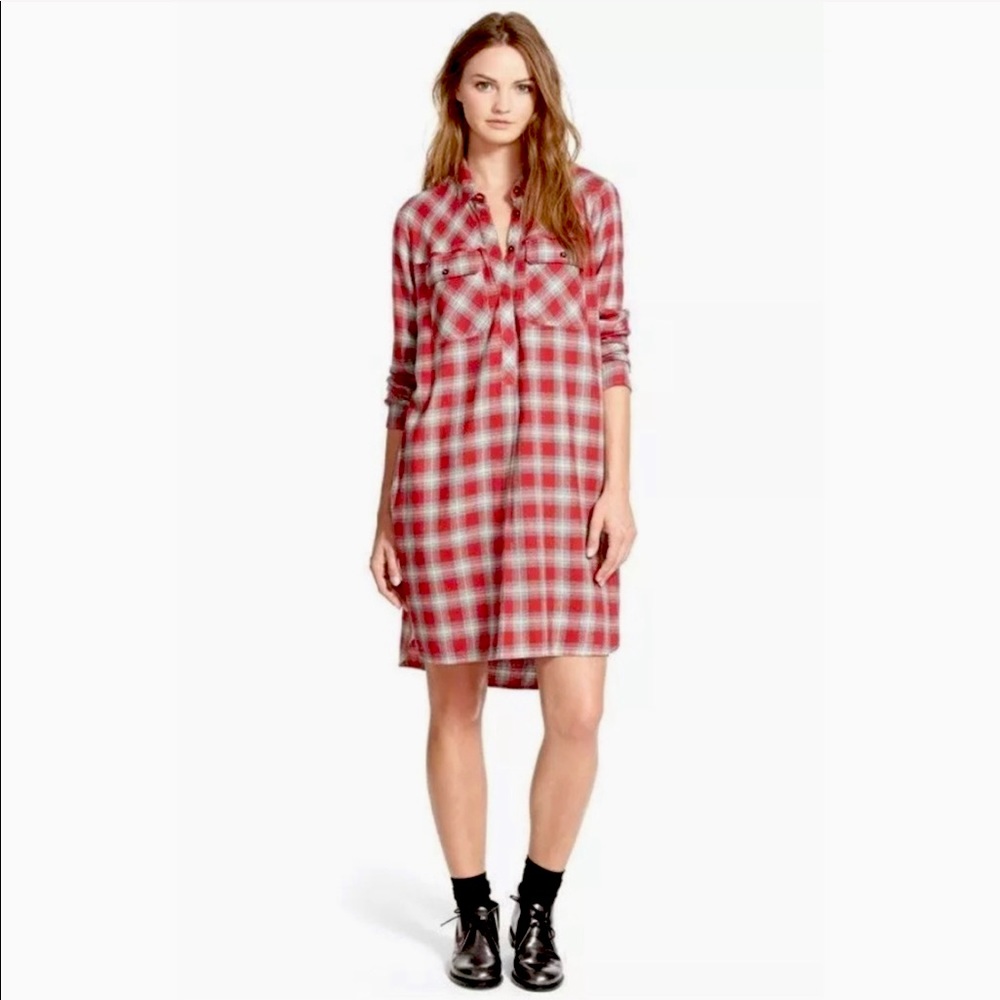 Madewell Flannel Shirtdress Red Plaid